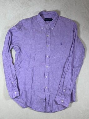 Polo Ralph Lauren Size Large 100% Linen Lavender Button-Down Linen Shirt
